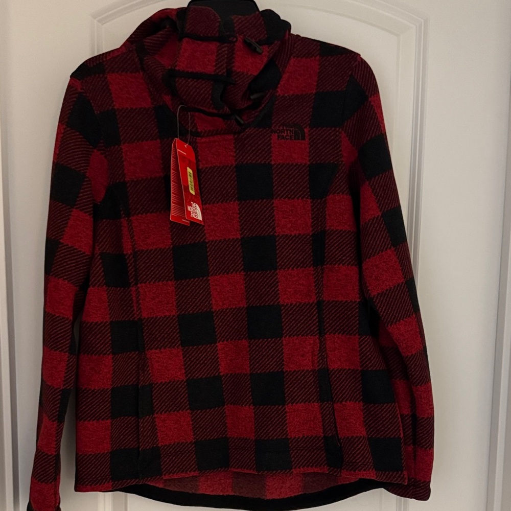The North Face Red and Black Buffalo Plaid Fleece Hoodie